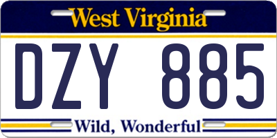 WV license plate DZY885