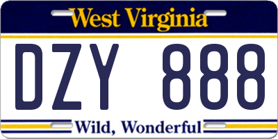 WV license plate DZY888