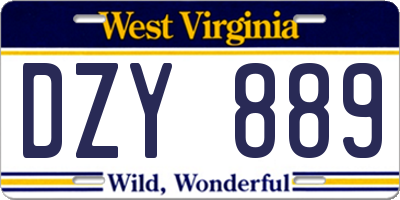 WV license plate DZY889