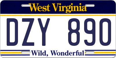 WV license plate DZY890