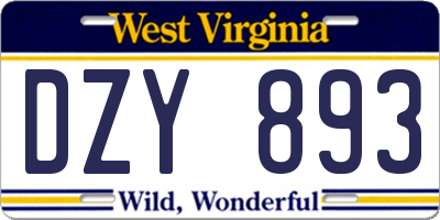 WV license plate DZY893