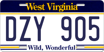 WV license plate DZY905