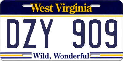 WV license plate DZY909