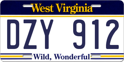 WV license plate DZY912