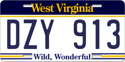 WV license plate DZY913