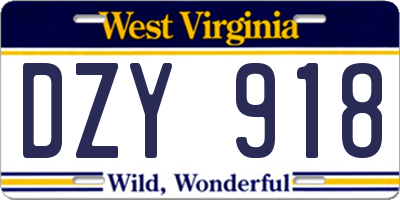 WV license plate DZY918