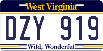 WV license plate DZY919