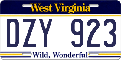 WV license plate DZY923