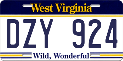 WV license plate DZY924