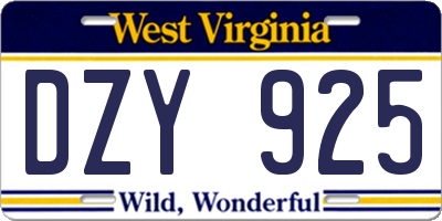 WV license plate DZY925