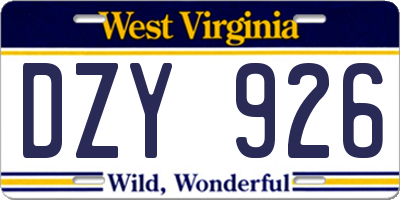 WV license plate DZY926