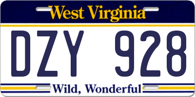 WV license plate DZY928