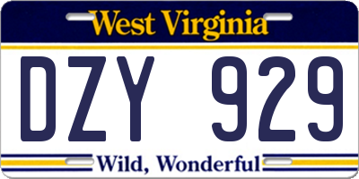 WV license plate DZY929