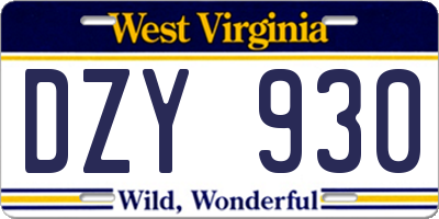 WV license plate DZY930