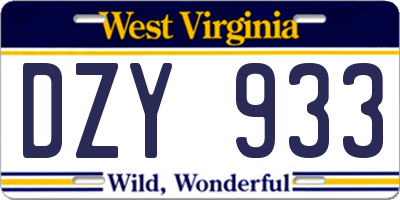 WV license plate DZY933