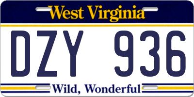 WV license plate DZY936