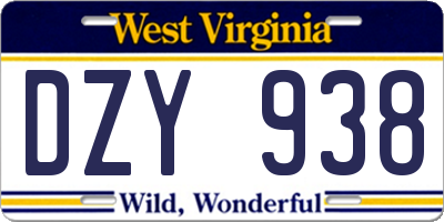WV license plate DZY938