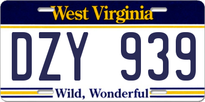 WV license plate DZY939