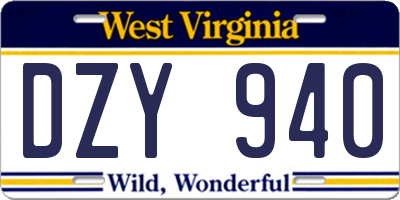 WV license plate DZY940
