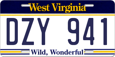 WV license plate DZY941