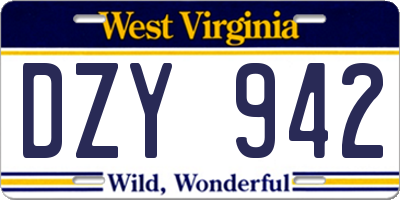 WV license plate DZY942