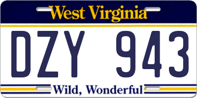WV license plate DZY943