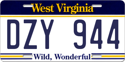 WV license plate DZY944