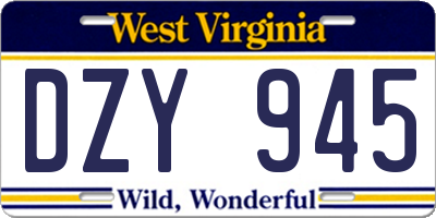 WV license plate DZY945