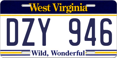 WV license plate DZY946