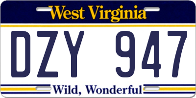 WV license plate DZY947