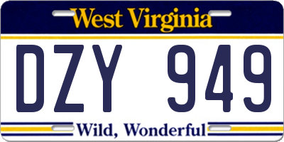 WV license plate DZY949