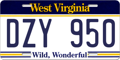 WV license plate DZY950