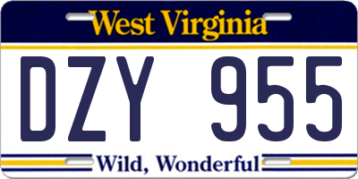 WV license plate DZY955