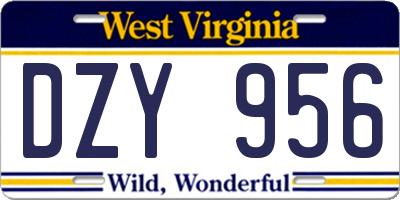 WV license plate DZY956