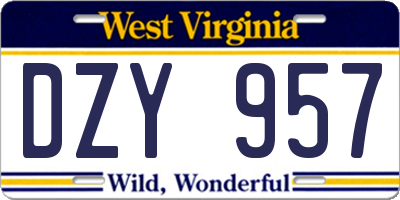 WV license plate DZY957