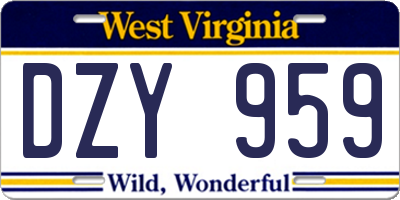 WV license plate DZY959