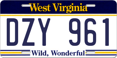 WV license plate DZY961