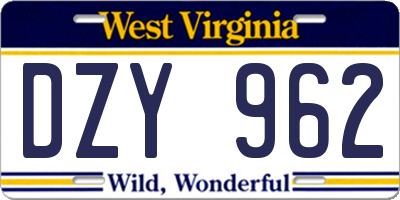 WV license plate DZY962
