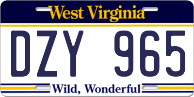 WV license plate DZY965