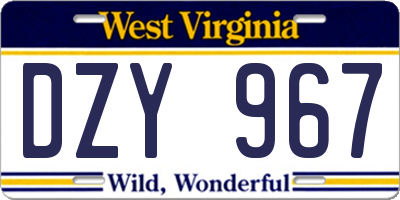 WV license plate DZY967