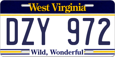 WV license plate DZY972