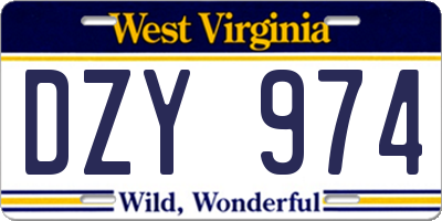 WV license plate DZY974