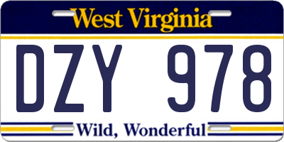 WV license plate DZY978