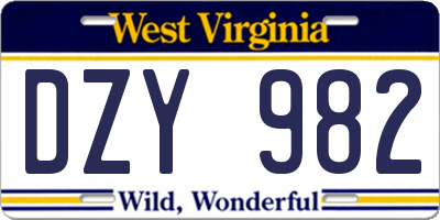 WV license plate DZY982