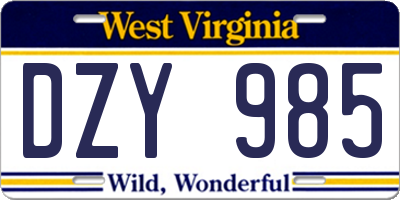 WV license plate DZY985