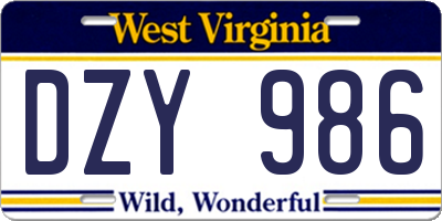 WV license plate DZY986