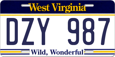 WV license plate DZY987