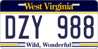 WV license plate DZY988