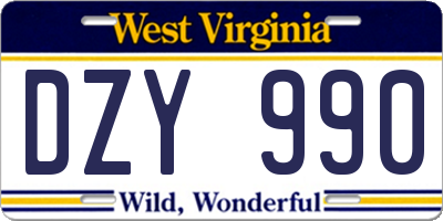 WV license plate DZY990