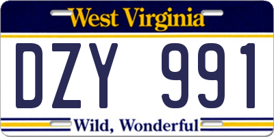 WV license plate DZY991